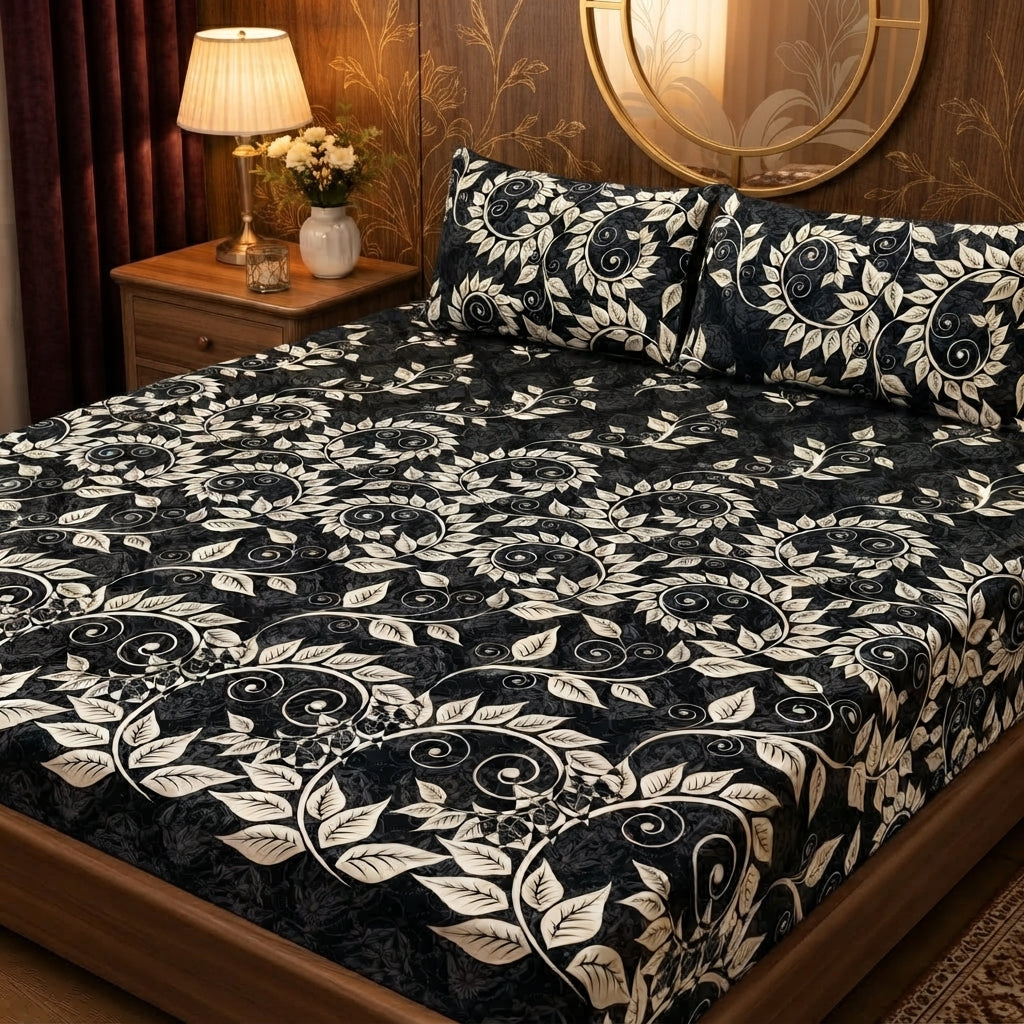 3D Crystal Cotton 3 Piece Bedsheet Set - Home Textile Product (AY0010023)