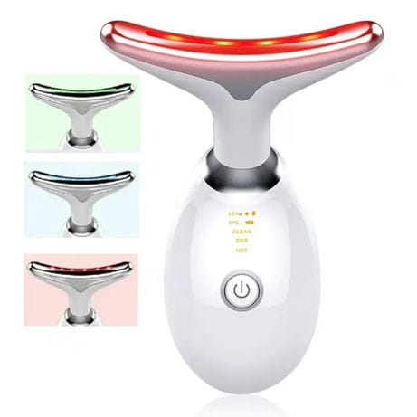 Rechargeable Neck & Face Massager with EMS Microcurrent – 3 Color Light Therapy, Hot Compress & Vibration Facial Skin Care Device (Type-C Charging)