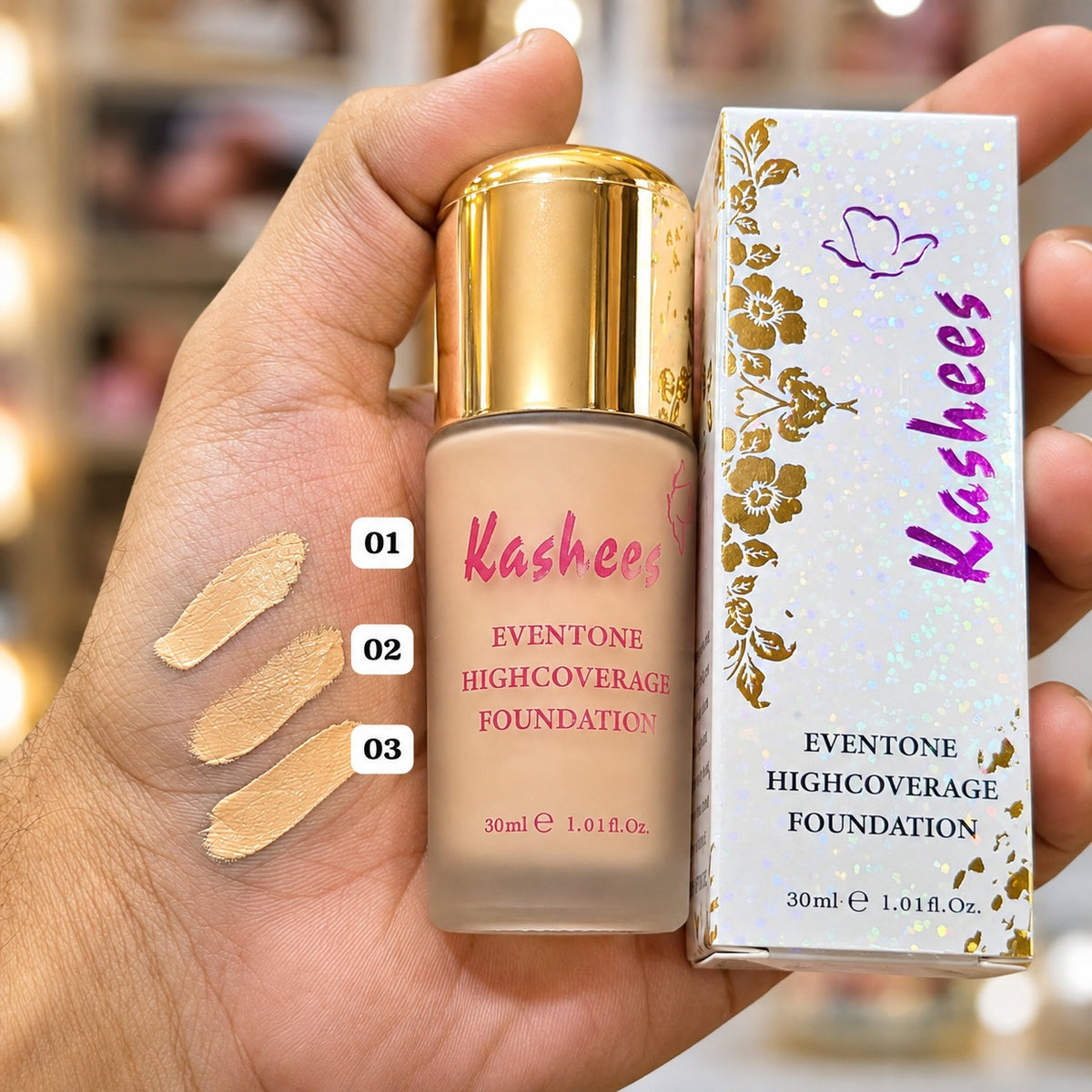Kashee's 7 In 1 Foundation, Fixer, Face Powder, Loose Powder, Hair Mask, Face Mask And Paint Stick Deal, Pack Of 7