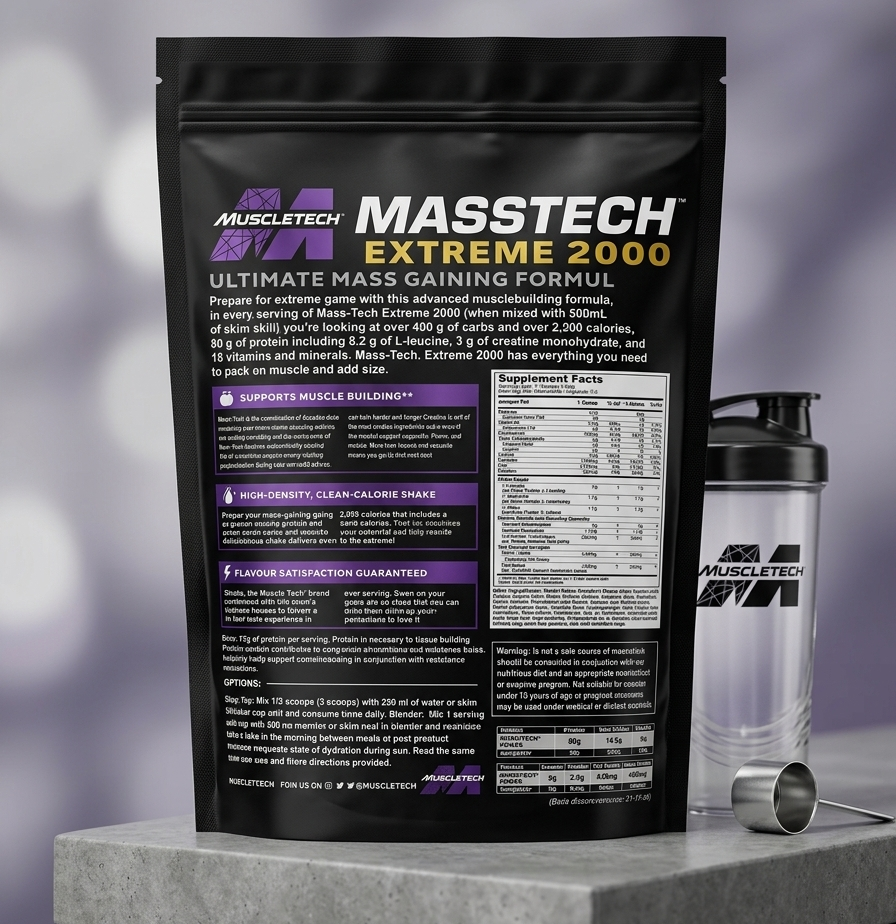 Muscletech Mass Tech Xtreme 2000 Mass Gainer Powder – 2.03 lbs High-Calorie Muscle Builder Supplement
