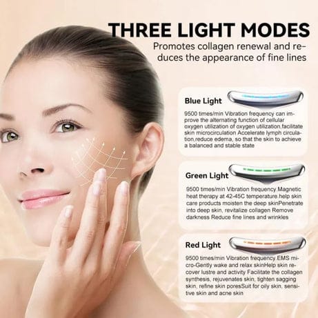 Rechargeable Neck & Face Massager with EMS Microcurrent – 3 Color Light Therapy, Hot Compress & Vibration Facial Skin Care Device (Type-C Charging)